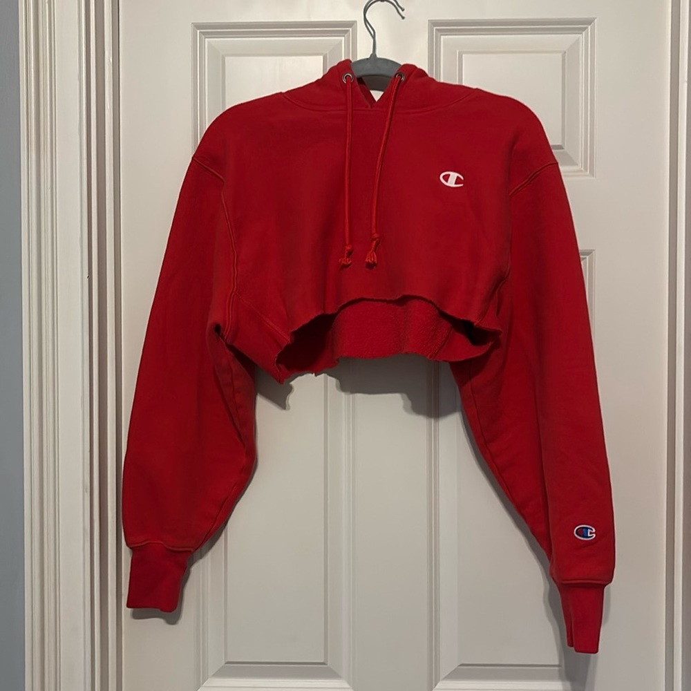 Red cropped champion hoodie